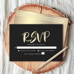Bar Mitzvah Black Gold Foil Script Bold Modern RSVP Card<br><div class="desc">Be proud, rejoice and showcase this milestone of your favorite Bar Mitzvah! Include this stunning, modern, personalized RSVP insert card for your event. Graphic faux gold foil calligraphy script overlays a rich, dramatic, black background. Personalize the custom text with the “reply by” date. Matching and coordinating invites, address labels, stickers,...</div>