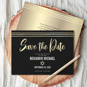 Bar Mitzvah Black Gold Foil Script Tallit Modern Save The Date