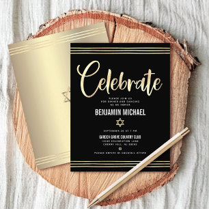 Bar Mitzvah Black Gold Foil Tallit Script Modern Enclosure Card
