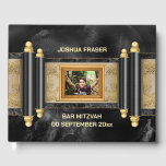 Bar mitzvah black marble gold scroll boys photo guest book<br><div class="desc">A beautiful vibrant red and black faux marble infused background has a black and faux gold scroll on it with a text template for your personalized wording and a photo inlay for your custom photograph. This design is ideal for your son celebrating a bar mitzvah or for new business launches;...</div>