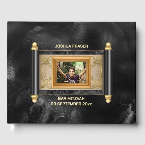 Bar mitzvah black marble gold scroll elegant photo