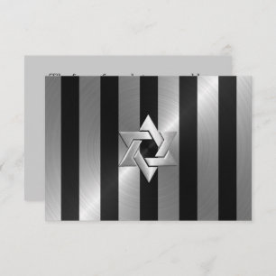 Bar Mitzvah Black & Silver Stripe Star of David RSVP Card