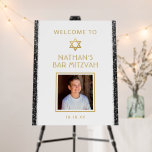 Bar Mitzvah Black & White Glitter Photo Welcome  Foam Board<br><div class="desc">Bar Mitzvah Welcome Sign with Personalized photo on a white editable color e background with black sparkly glitter stripe border edges. Add custom wording, fonts, or more photos and remove the black glitter stripe border with the Design Tool Template Editor. For matching and coordinating items, contact the Paper Grape Zazzle...</div>