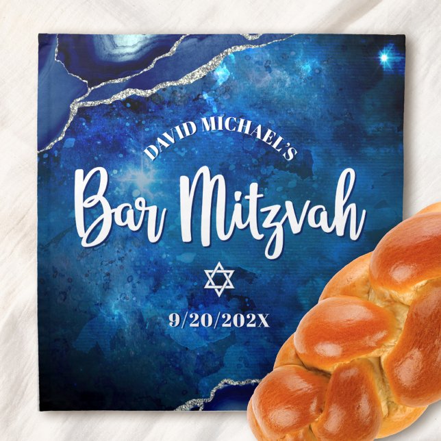 Bar Mitzvah Blue Agate Watercolor Challah Cover Cloth Napkin (Creator Uploaded)