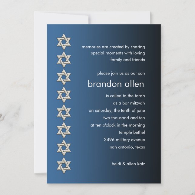 Bar Mitzvah Blue and Black Invitation (Front)