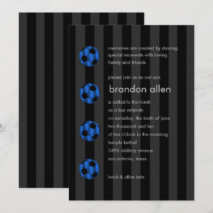 Bar Mitzvah Blue and Black Soccer Ball Invitation