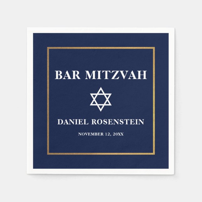 Bar Mitzvah Blue and Gold Napkins (Front)