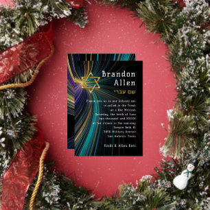 Bar Mitzvah Blue and Gold Rays Foil Invitation