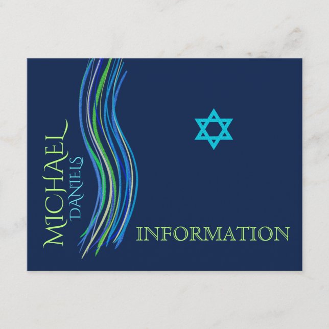 Bar Mitzvah Blue and Green Information Card (Front)