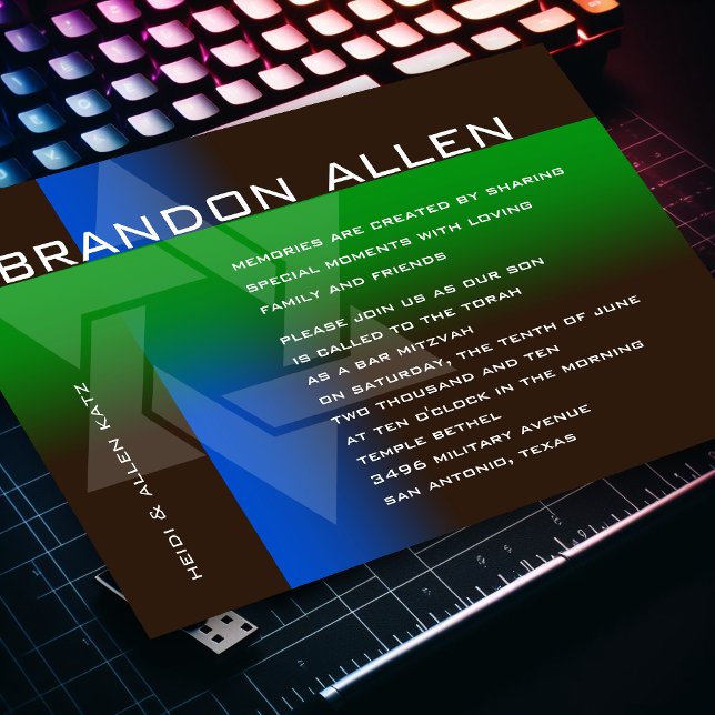 Bar Mitzvah Blue and Green on Any Color Invitation (Creator Uploaded)