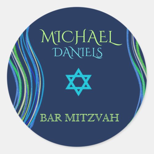 Bar Mitzvah Blue and Green Prayer Shawl Classic Round Sticker