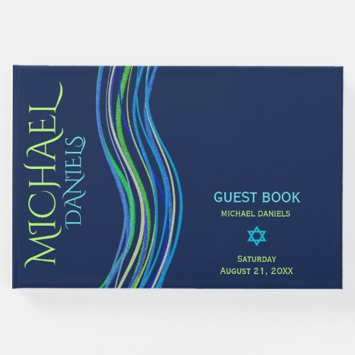 Bar Mitzvah Blue and Green Prayer Shawl Guest Book