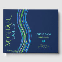 Bar Mitzvah Blue and Green Prayer Shawl Guest Book