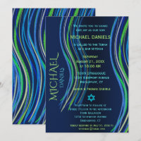 Bar Mitzvah Blue and Green Prayer Shawl Invitation