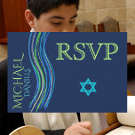 Bar Mitzvah Blue and Green Prayer Shawl RSVP<br><div class="desc">Customize this Bar Mitzvah RSVP with a colorful prayer shawl in blue and green colors. You can change the background color,  font,  text color,  add graphics,  delete graphics and more to make the perfect invitation for your special event.</div>