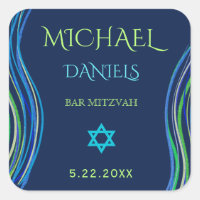 Bar Mitzvah Blue and Green Prayer Shawl Square Sticker