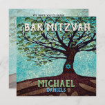 Bar Mitzvah Blue and Green Tree of Life Invitation<br><div class="desc">Blue and green Bar Mitzvah Tree of Life Invitation.</div>