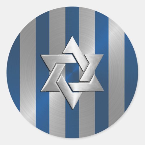 Bar Mitzvah Blue and Silver Stripe Star of David Classic Round Sticker