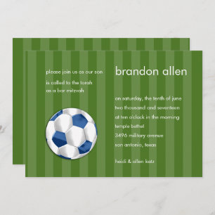 Bar Mitzvah Blue and White Soccer Ball Invitation