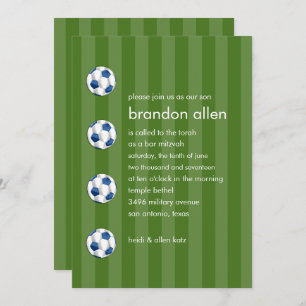 Bar Mitzvah Blue and White Soccer Ball Invitation