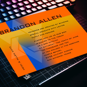 Bar Mitzvah Blue and Yellow on Any Color Invitation