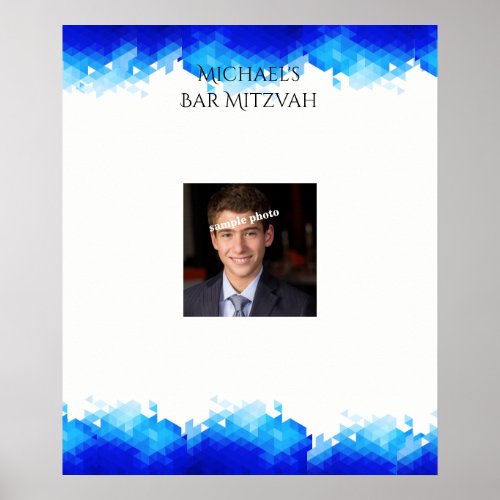 Bar Mitzvah, Blue Geometric, Photo, Sign in Board