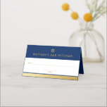Bar Mitzvah Blue Gold Modern Folded Place Card<br><div class="desc">Modern Navy Blue and Gold Bar Mitzvah Folded Tent Place Card that stands up on its own features an elegant and simple faux gold stripe border and blue and white design with modern personalized text and Star of David.</div>