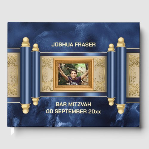 Bar mitzvah blue marble gold scroll boys photo