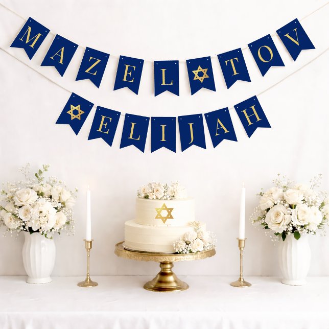 Bar Mitzvah Blue Mazel Tov Boy Name 6 Letters Bunting Flags (Creator Uploaded)