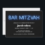 Bar Mitzvah Blue Neon Lights Invitation<br><div class="desc">Cool modern bar mitzvah invitation with "Bar Mitzvah" in blue glowing neon lights against a black background.</div>