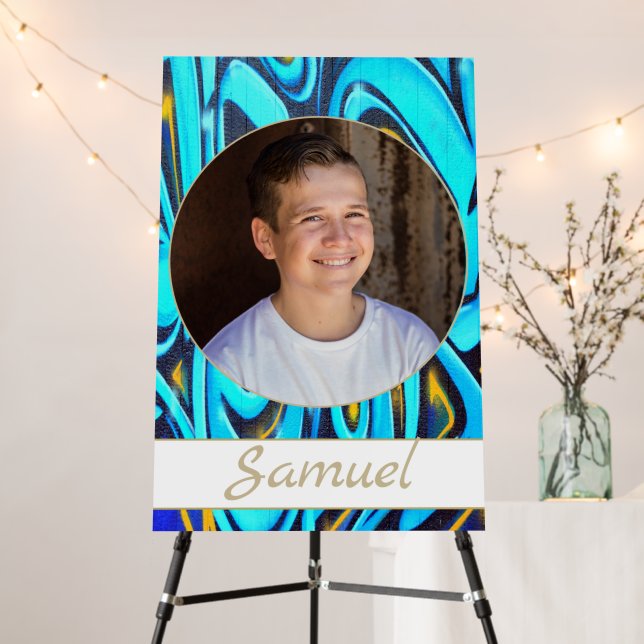 Bar Mitzvah Blue Pattern Modern Photo  Foam Board (In Situ (Stand))