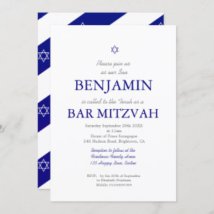 Bar Mitzvah Blue Pattern Star of David Jewish I Invitation