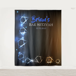 Bar Mitzvah Blue Photo Booth Party Backdrop Black