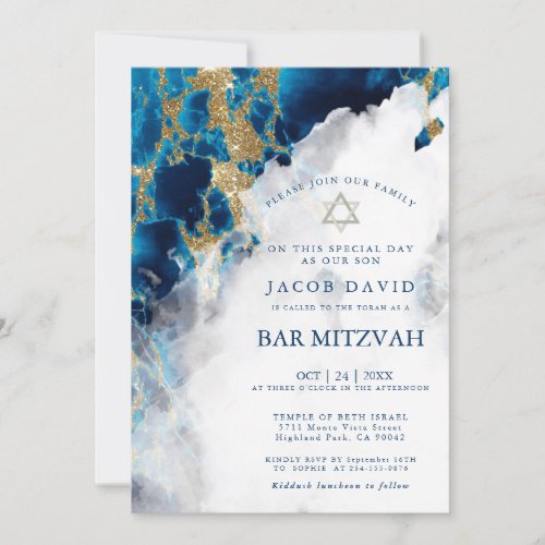 Bar Mitzvah  Blue Sapphire Watercolor Geode