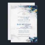 Bar Mitzvah | Blue Sapphire Watercolor Geode 2<br><div class="desc">Modern Bar Mitzvah invitation features a  hand painted beautiful watercolor illustration in shades of rich sapphire blue and white with sparkling gold veining highlights giving this the appearance of an Blue Sapphire gem geode -  a unique invitation for the special day.</div>