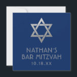 Bar Mitzvah Blue Silver Star of David Mini Sign<br><div class="desc">Small square sign for an elegant modern blue and silver classic bar mitzvah with custom name,  date and Star of David design. The bat mitzvah sing is stylish and classy for a small welcome sign,  gift table decor,  gift box label,  or other bar and bat mitzvah party decor projects.</div>