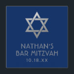 Bar Mitzvah Blue Silver Star of David Mini Sign  Cards<br><div class="desc">Small square sign for an elegant modern blue and silver classic bar mitzvah with custom name,  date and Star of David design. The bat mitzvah sing is stylish and classy for a small welcome sign,  gift table decor,  gift box label,  or other bar and bat mitzvah party decor projects.</div>