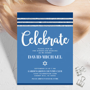 Bar Mitzvah Blue Silver Tallit Bold Modern Script  Enclosure Card