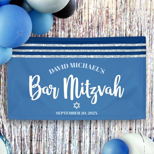 Bar Mitzvah Blue Silver Tallit Bold Script Modern