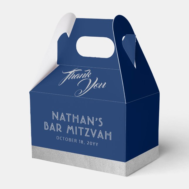 Bar Mitzvah Blue & Silver Thank You  Favor Boxes (Front Side)
