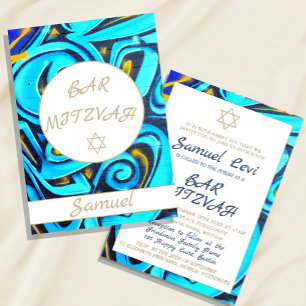 Bar Mitzvah Blue Star of David Jewish Invitation