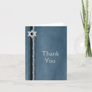 Bar Mitzvah Blue Striped Thank You Card