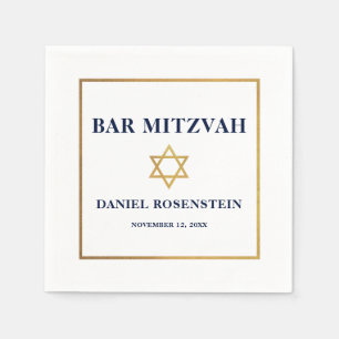 Bar Mitzvah Blue White Gold Napkins