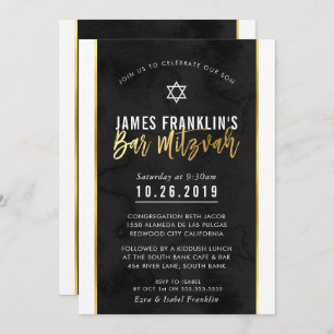 BAR MITZVAH bold black watercolor gold script Invitation