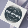 Bar Mitzvah Bold Modern Charcoal Gray Silver Foil  Classic Round Sticker