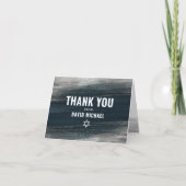 Bar Mitzvah Bold Modern Charcoal Gray Silver Foil  Thank You Card (Front)
