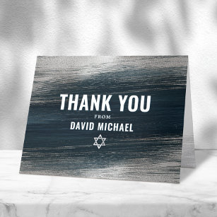 Bar Mitzvah Bold Modern Charcoal Gray Silver Foil  Thank You Card
