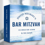 Bar Mitzvah Bold Modern Navy Typography Blue Foil 3 Ring Binder<br><div class="desc">Let your favorite Bar Mitzvah be proud, rejoice and celebrate his milestone with this stunning keepsake scrapbook memory album. Faux metallic light blue foil brush strokes, along with bold, navy blue typography and Star of David, overlay a clean, simple white background. A white Star of David and light blue foil...</div>