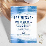 Bar Mitzvah Bold Modern Navy Typography Blue Foil  Invitation<br><div class="desc">Be proud, rejoice and showcase this milestone of your favorite Bar Mitzvah! Send out this cool, unique, modern, personalized invitation for an event to remember. Metallic light blue foil brush strokes, along with bold, navy blue typography and Star of David, overlay a simple, white background. Personalize the custom text with...</div>