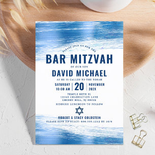 Bar Mitzvah Bold Modern Navy Typography Blue Foil Invitation